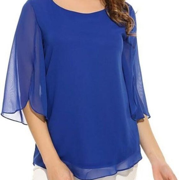 NWT Oyamiki Women's 3/4 Sleeve Chiffon Tunics Blouses - Picture 1 of 3